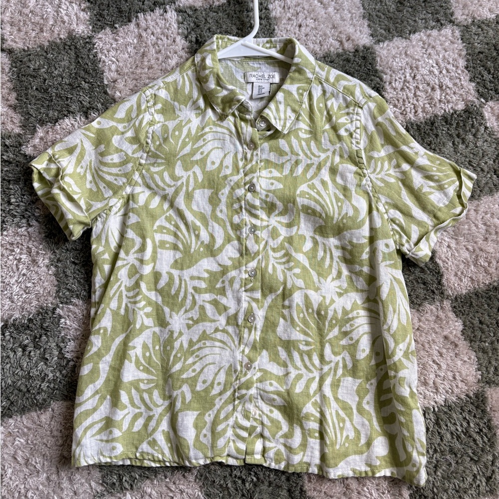 Rachel Zoe 100% Linen Button Front Top EUC